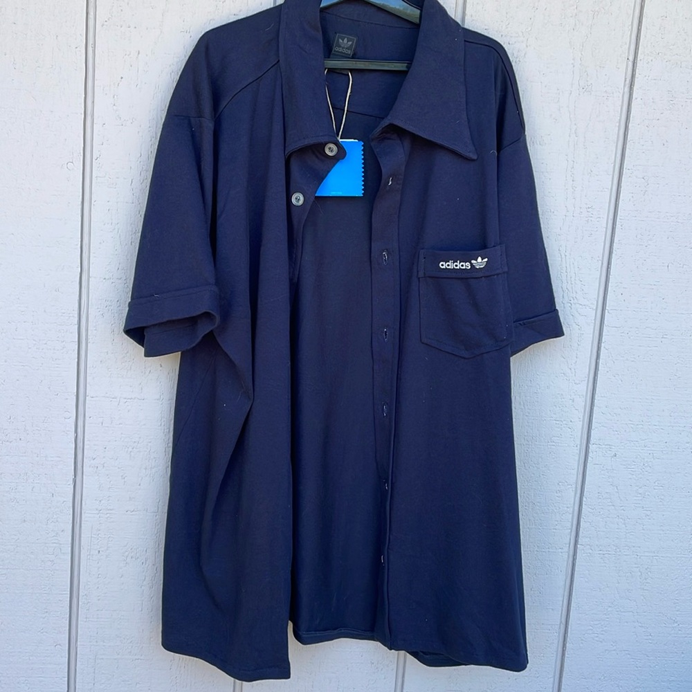 Adidas Men's Button Down Short Sleeve Shirt Navy Blue NWT Size XL